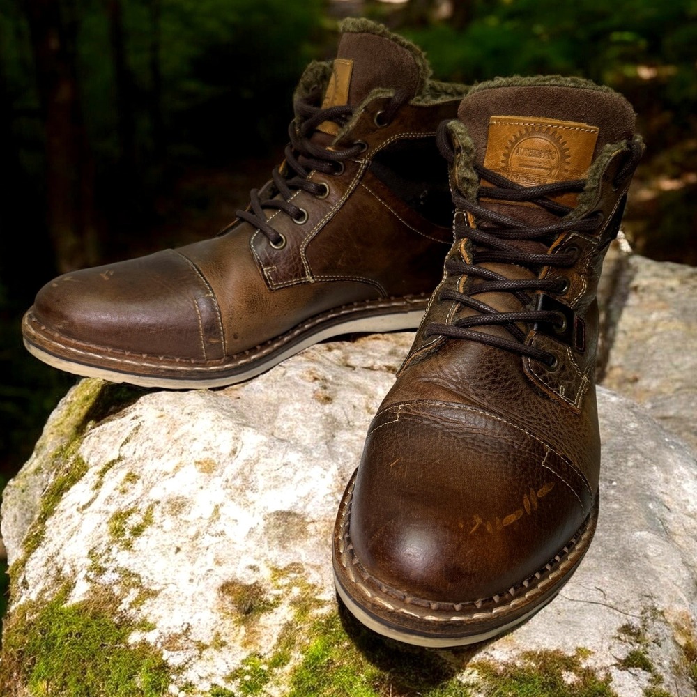 Bullboxer Rimos Boots Mens 10 Brown Leather Faux Fur Lined Lace Up Winter Casual